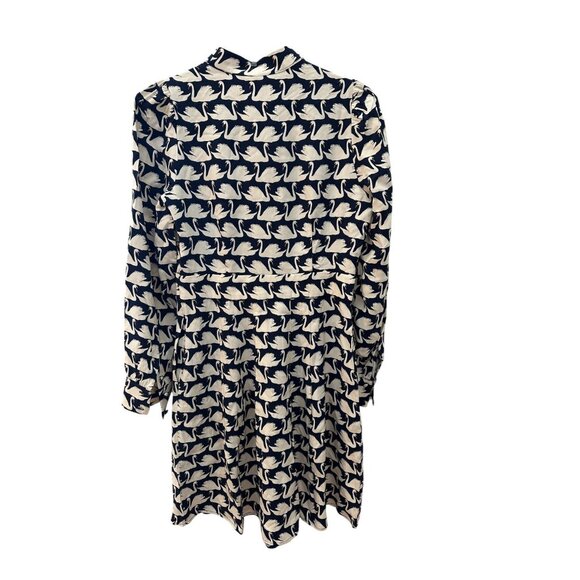 NWT Women's Boden Tie Neck Short Dress French Navy + White Swan Print Size 6R - Picture 8 of 9